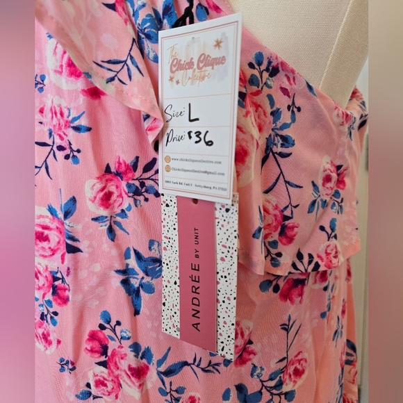 Andree By Unit | Large | Ruffle One Shoulder Pink Floral Dress - Picture 3 of 3